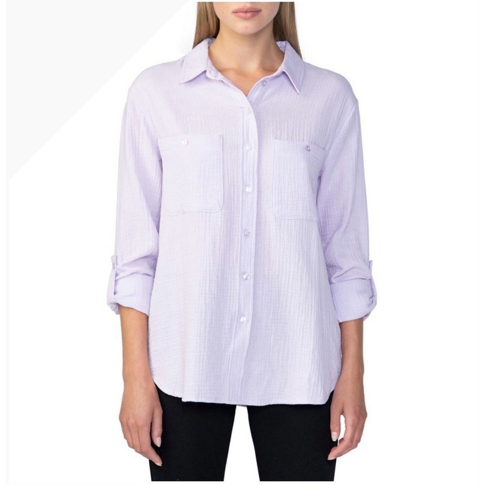 Social Standard by Sanctuary Lavender Purple Cotton Gauze Button Down Shirt M